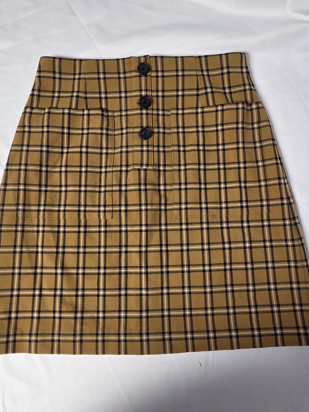 LOFT Mustard Plaid Button-Front Mini Skirt Size 2P